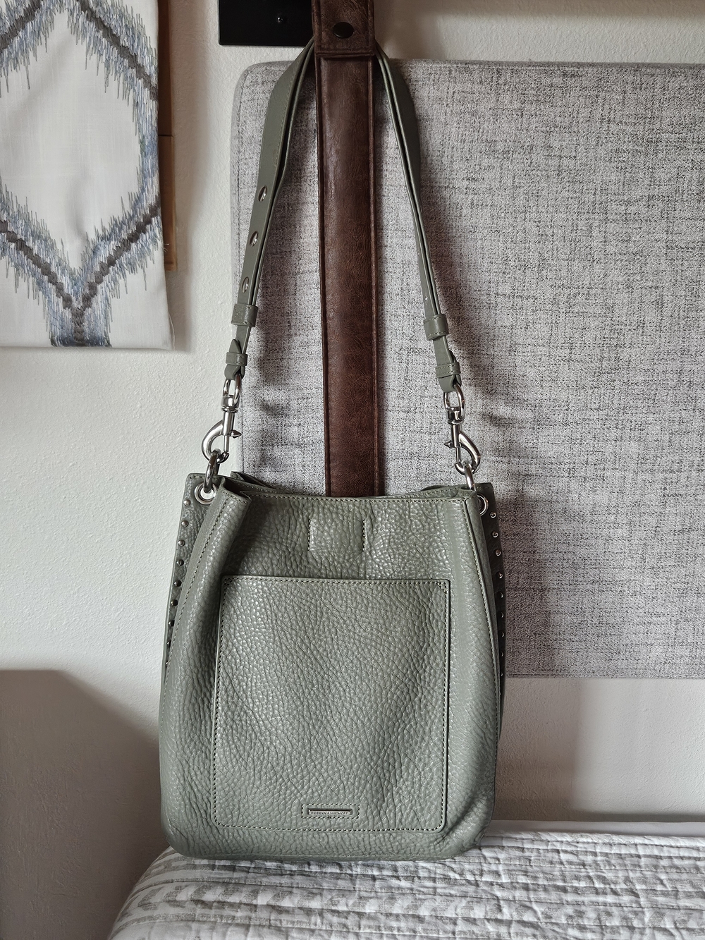 Sea Mist Green Darren Pebbled Leather Studded Shoulder Bag - Rebecca Minkoff - Picture 7 of 8